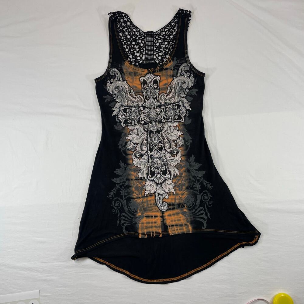 Vocal Embellished Cross Tank Top Lot 3 Blue Black Gray Crochet Lace Women’s S - Picture 3 of 11